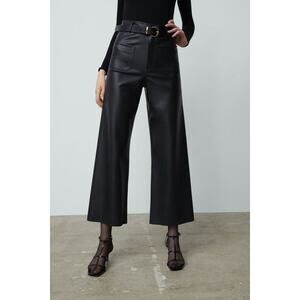 Zara The Marine Patch Pocket Faux Leather Pants Black Size 8 NWOT